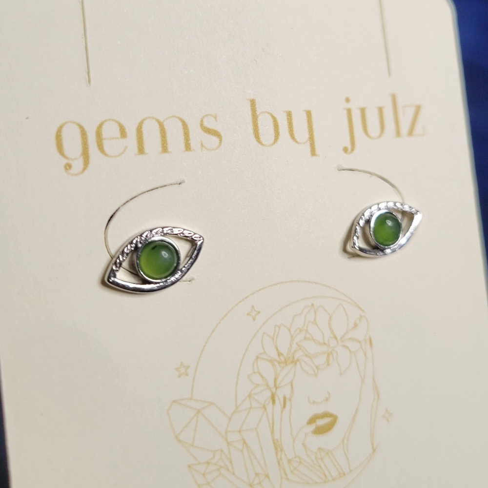 Nephrite Jade on S925 Sterling Silver - Eye Shaped Eclectic Jewelry